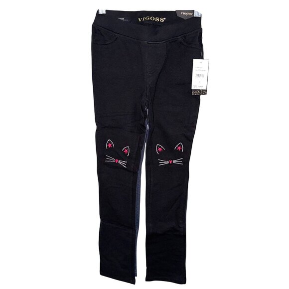 Vigoss Kids Black Cat Embroidered Leggings 6X - Picture 1 of 3